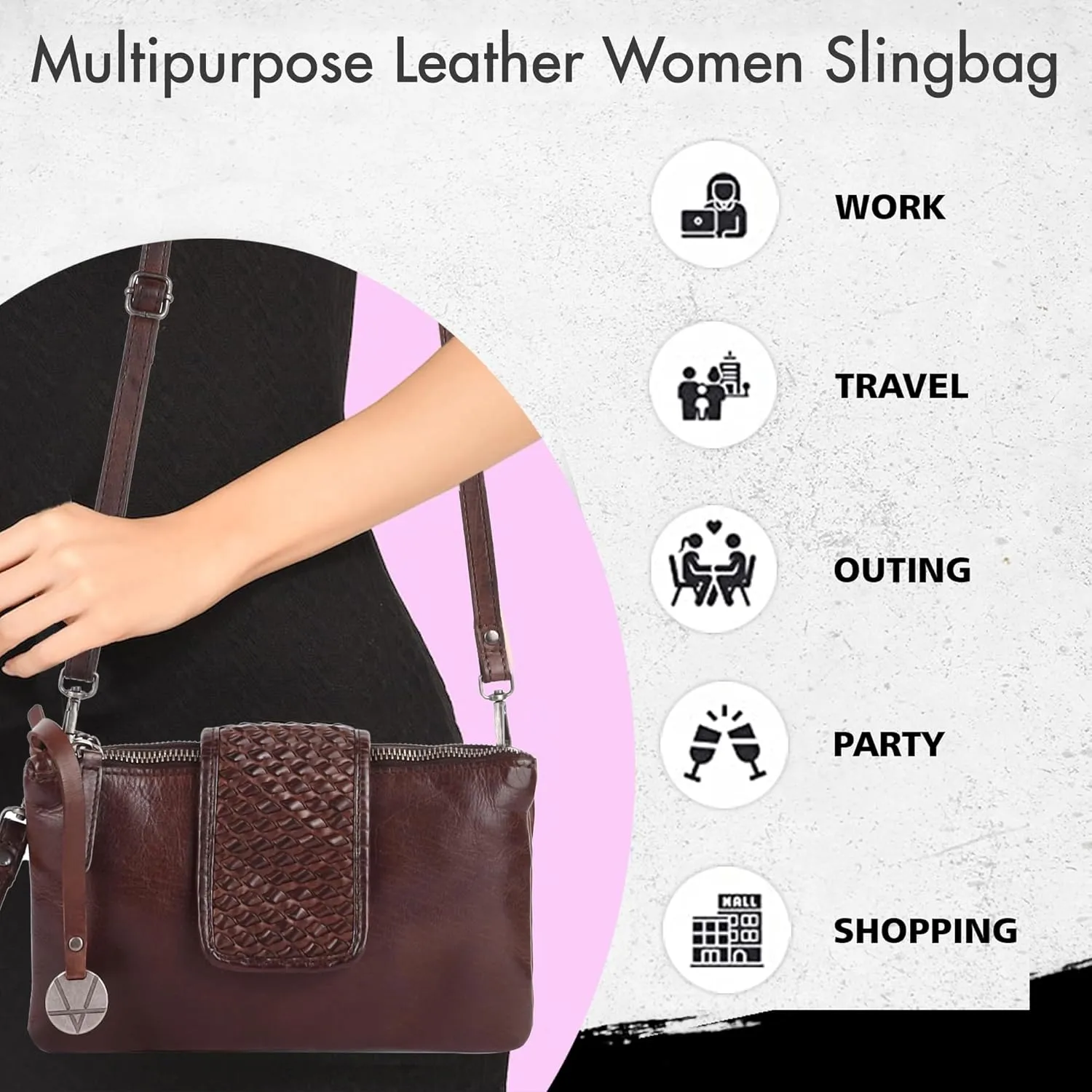 Genuine Leather Crossbody Sling Bag for Women - Trendy Casual Office Bag with Adjustable Strap