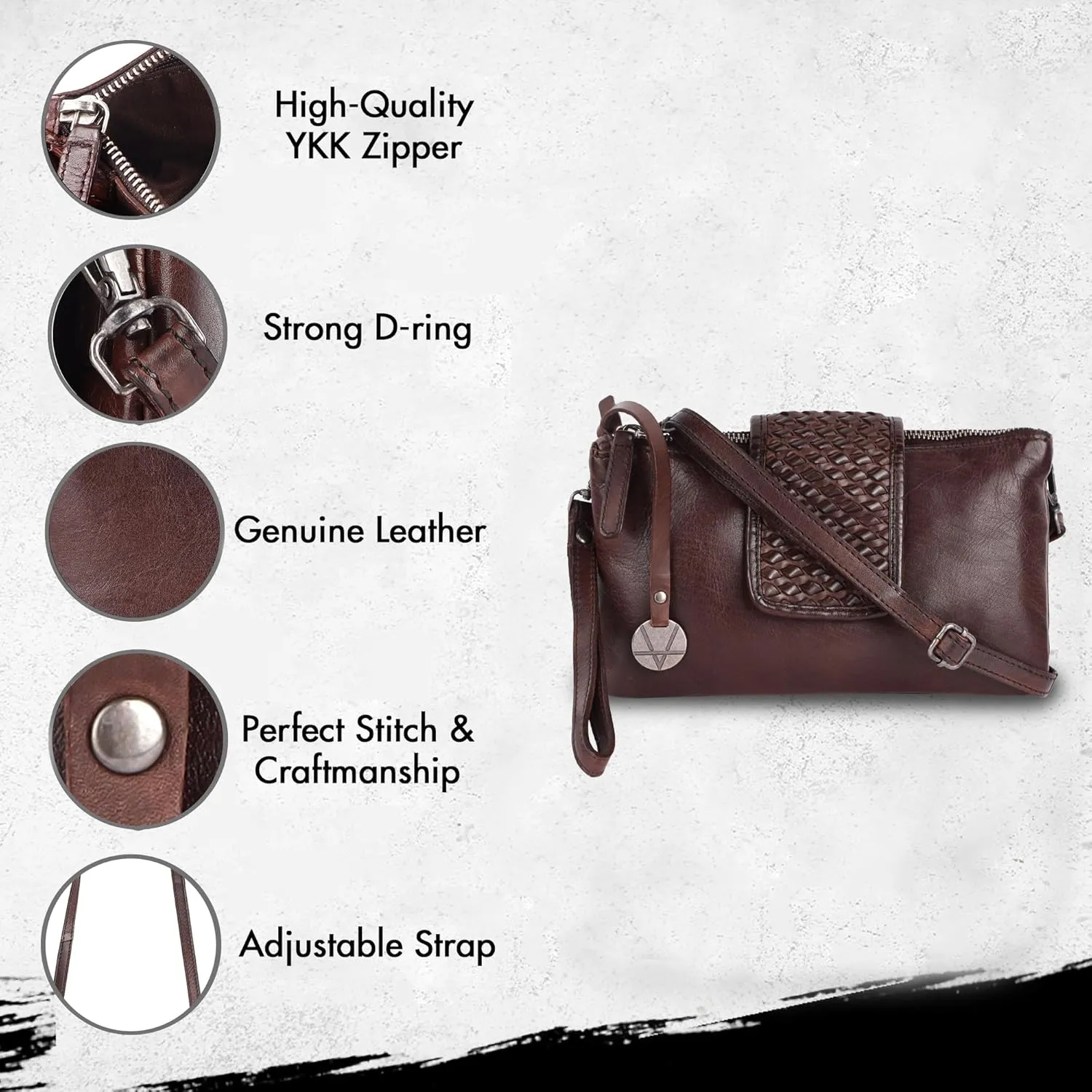 Genuine Leather Crossbody Sling Bag for Women - Trendy Casual Office Bag with Adjustable Strap
