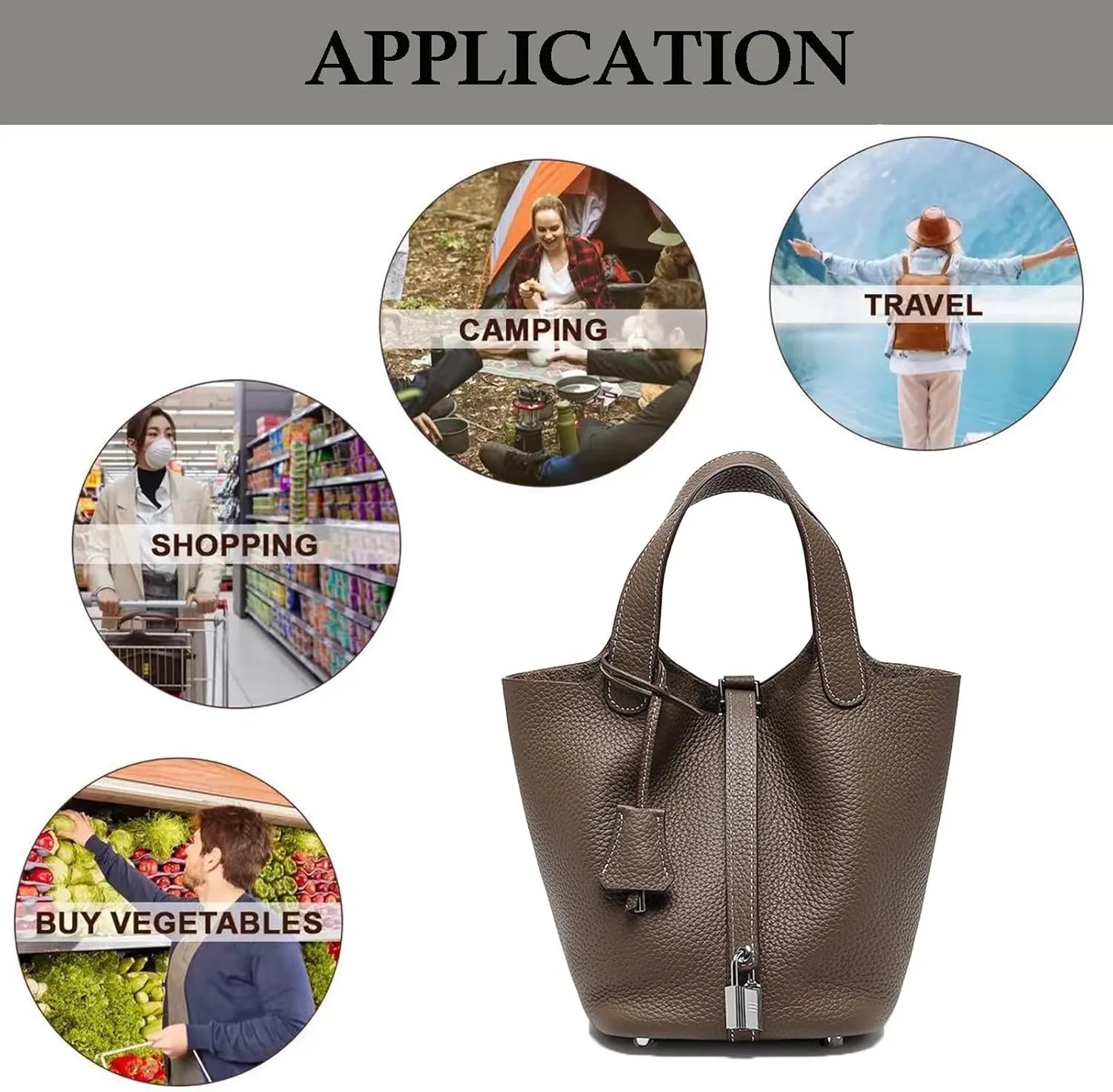 Genuine Leather Handbags Casual Satchel for Women Soft Bucket Bags Stylish Lock Design Daily Small Shoulder Bags