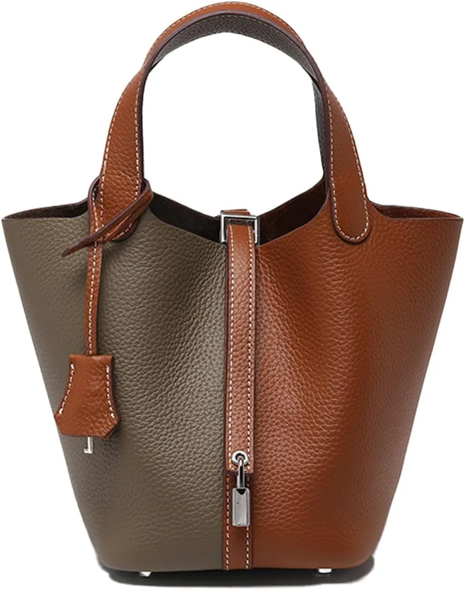 Genuine Leather Handbags Casual Satchel for Women Soft Bucket Bags Stylish Lock Design Daily Small Shoulder Bags