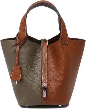 Genuine Leather Handbags Casual Satchel for Women Soft Bucket Bags Stylish Lock Design Daily Small Shoulder Bags