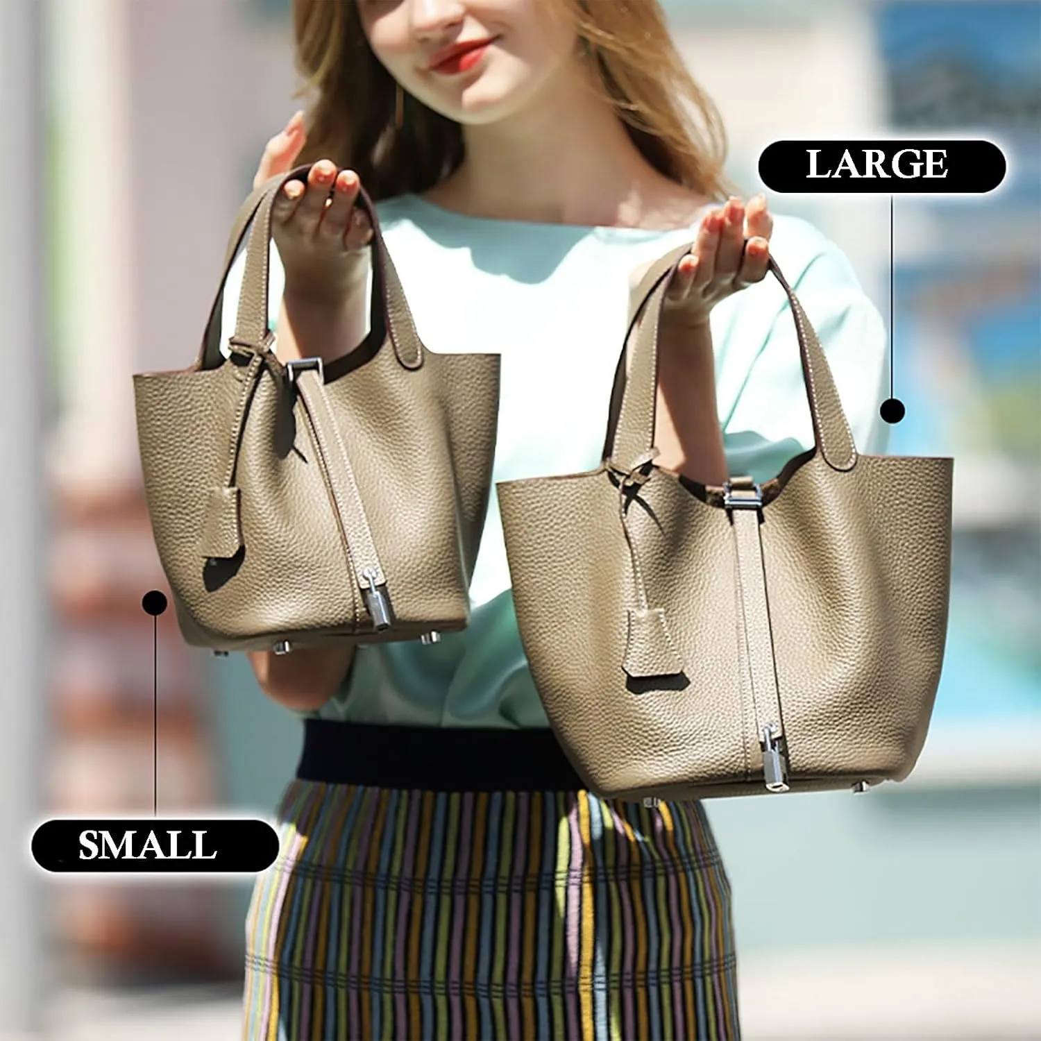 Genuine Leather Handbags Casual Satchel for Women Soft Bucket Bags Stylish Lock Design Daily Small Shoulder Bags