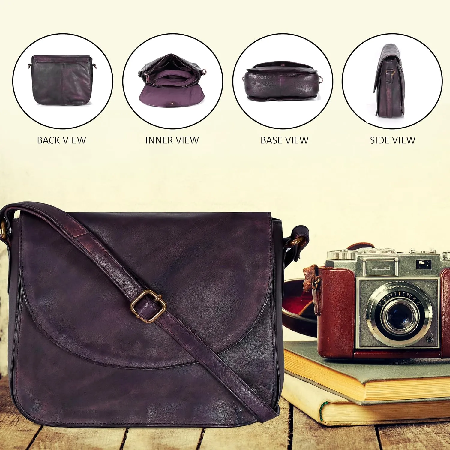 Genuine Leather Shoulder Crossbody Purse For Women with Adjustable Strap, Mobile Pocket & Outside & Inside Zipper