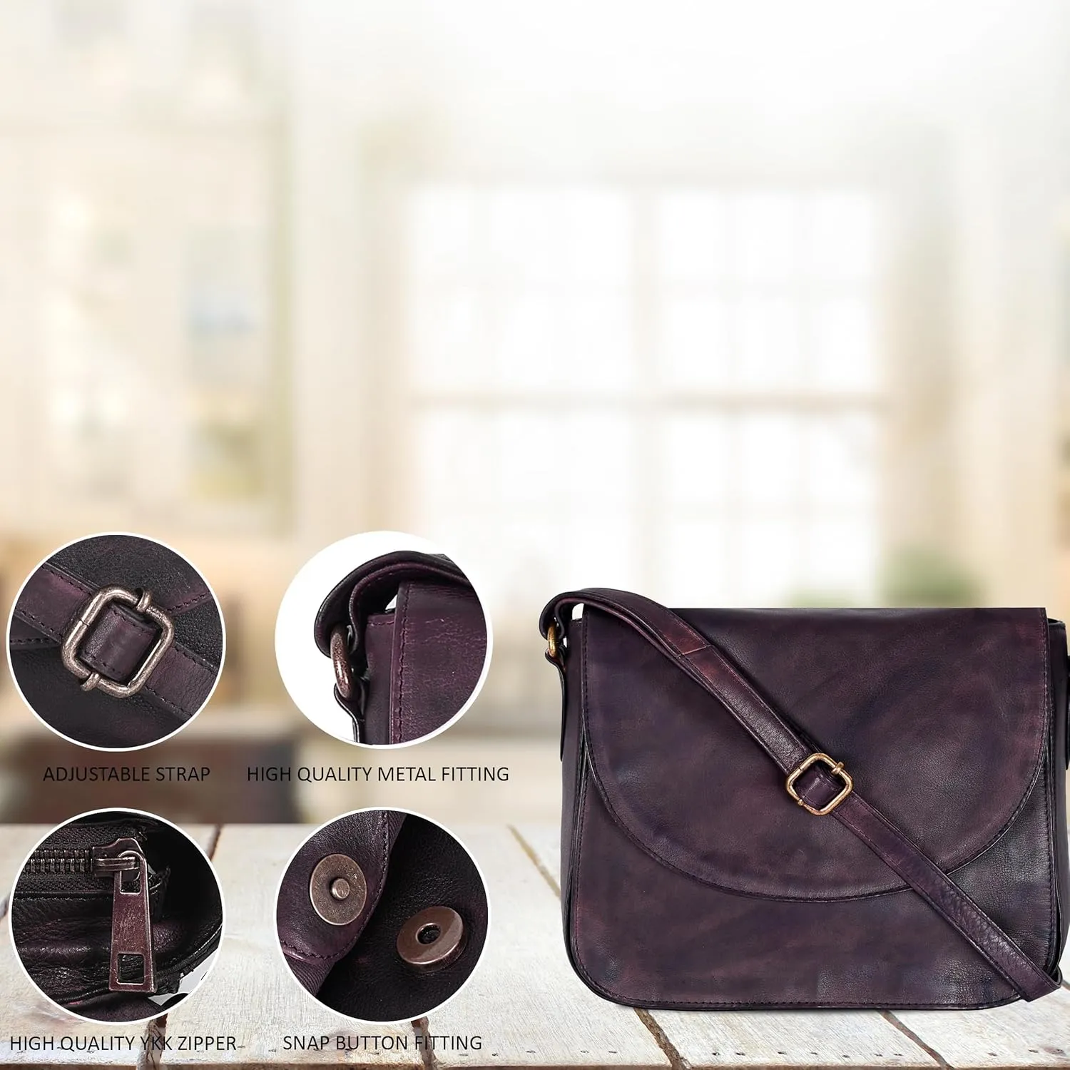 Genuine Leather Shoulder Crossbody Purse For Women with Adjustable Strap, Mobile Pocket & Outside & Inside Zipper