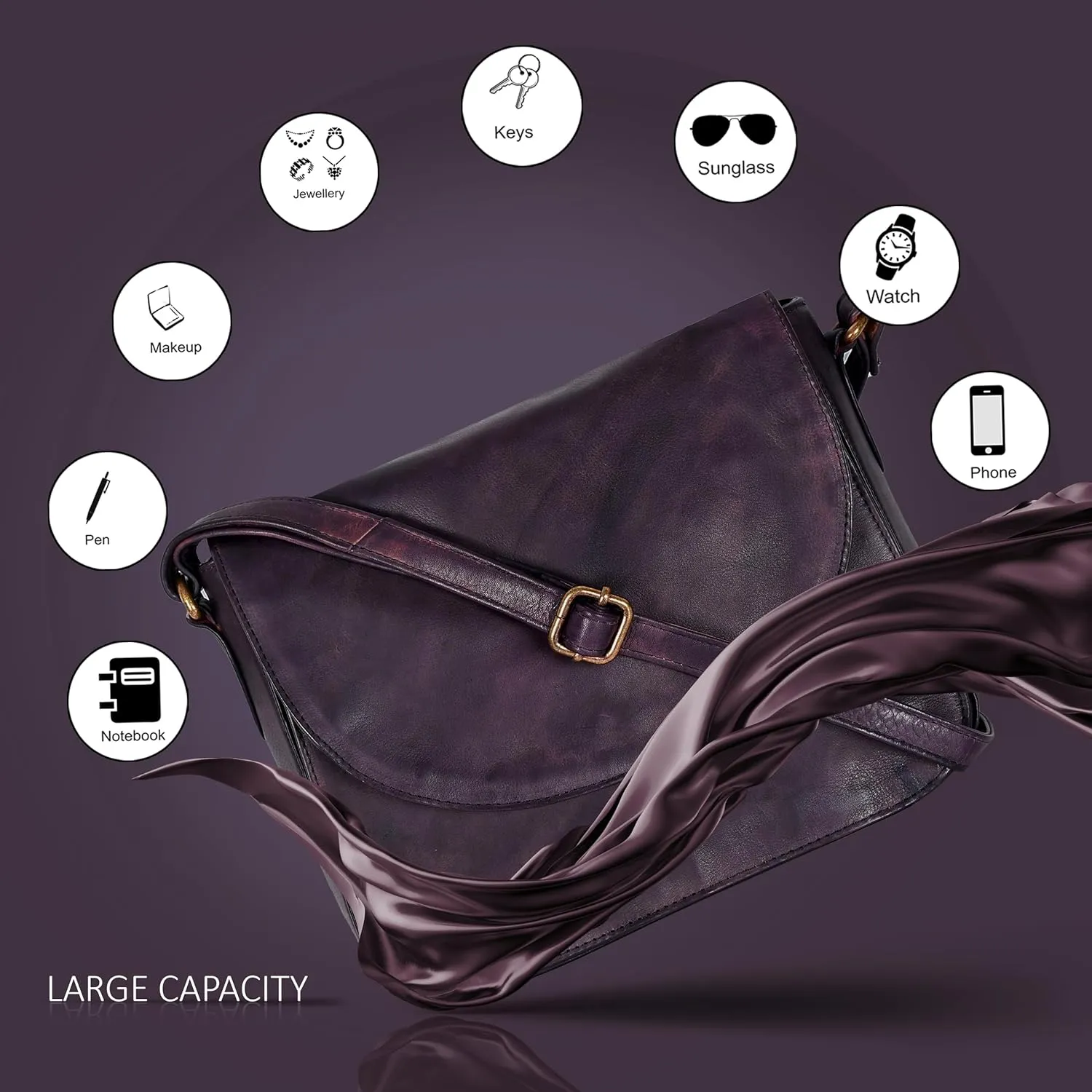 Genuine Leather Shoulder Crossbody Purse For Women with Adjustable Strap, Mobile Pocket & Outside & Inside Zipper