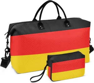 German Flag Travel Duffle Bag Gym Bag Quilt Weekender Bags Carry On Bag Overnight Bag with Make Up Bag for Women Trip Ladies Airplane Travel Essentials Gifts