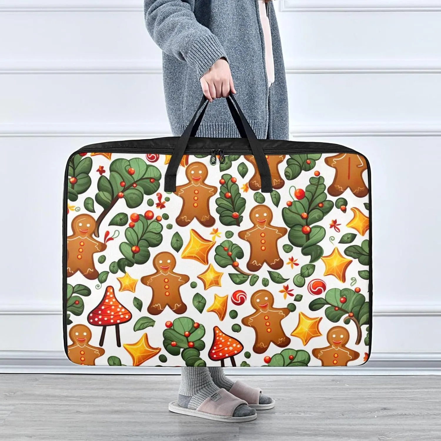 Gingerbread Tree Storage Bag Moving Supplies with Sturdy Handle and Durable Zipper, Zippered Storage Bag for Moving