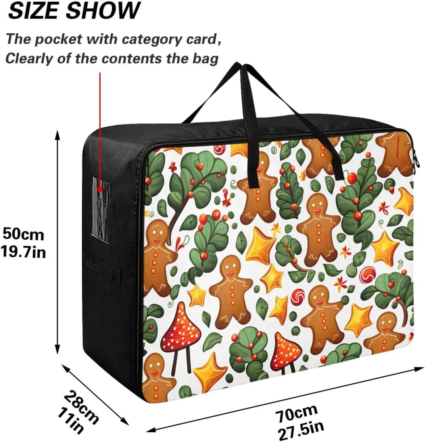 Gingerbread Tree Storage Bag Moving Supplies with Sturdy Handle and Durable Zipper, Zippered Storage Bag for Moving