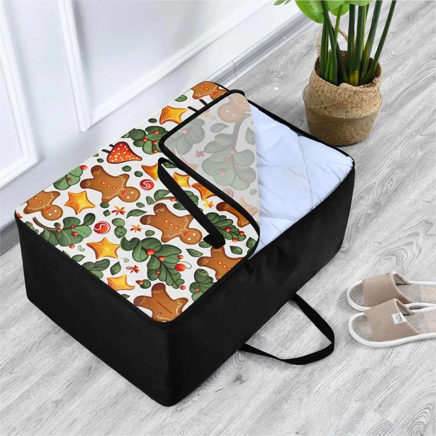 Gingerbread Tree Storage Bag Moving Supplies with Sturdy Handle and Durable Zipper, Zippered Storage Bag for Moving