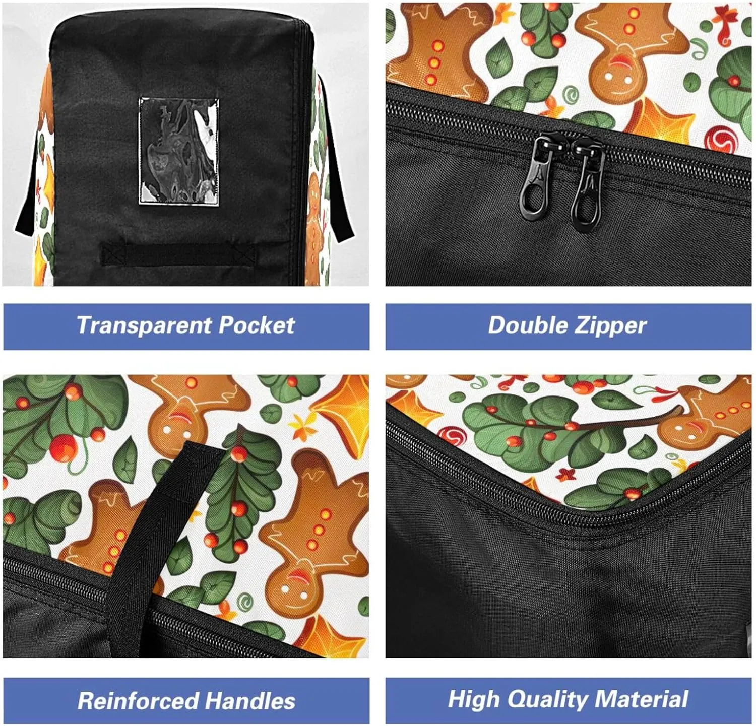 Gingerbread Tree Storage Bag Moving Supplies with Sturdy Handle and Durable Zipper, Zippered Storage Bag for Moving