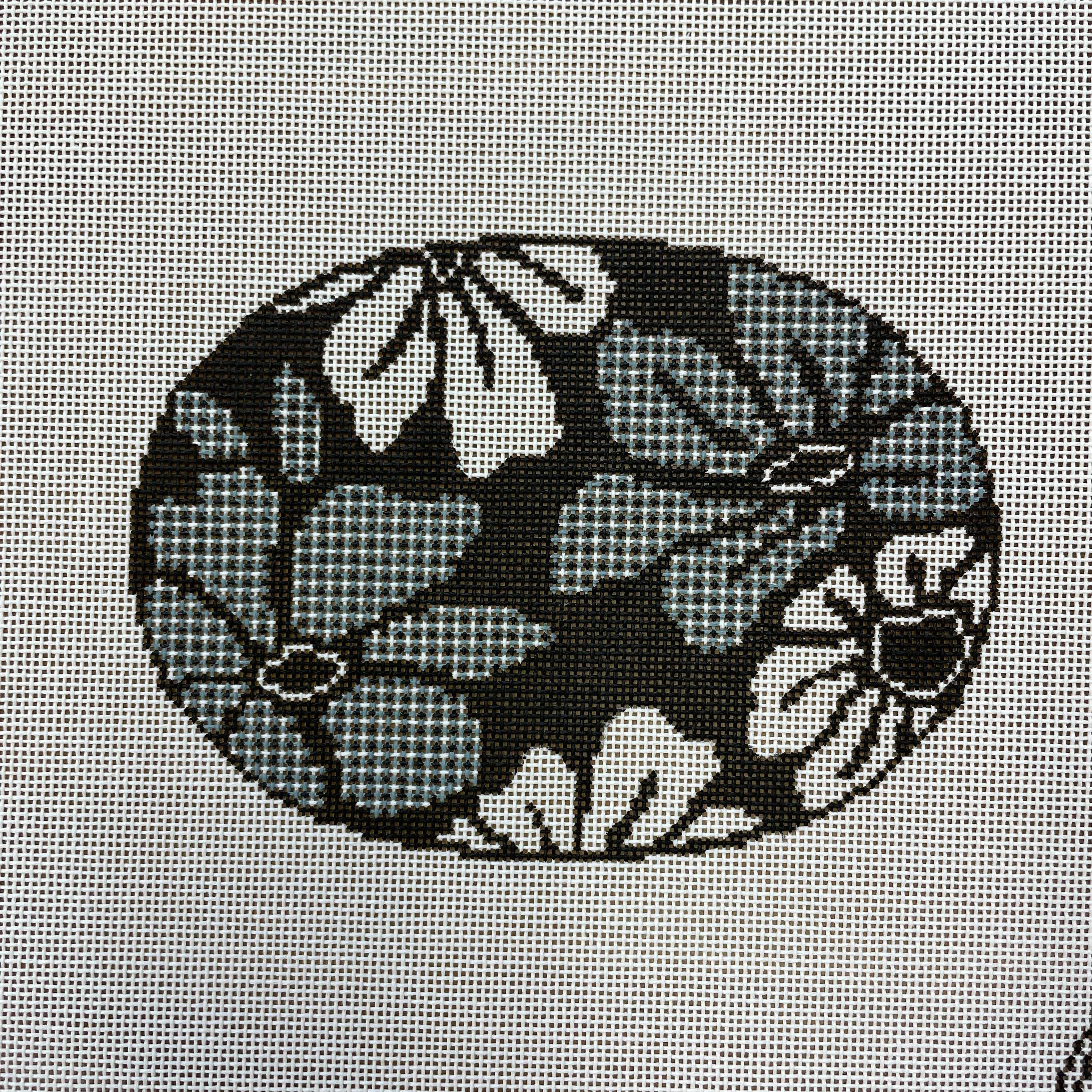 Gingham Blooms Oval Black and Ivory