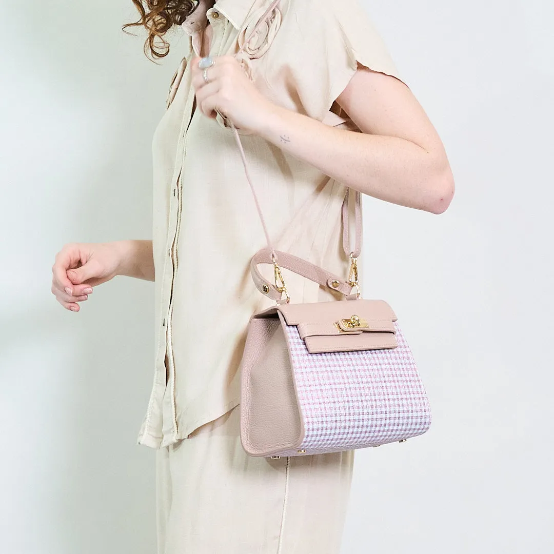 Gingham structured box handbag with top handle wholesale