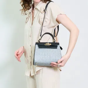 Gingham structured box handbag with top handle wholesale