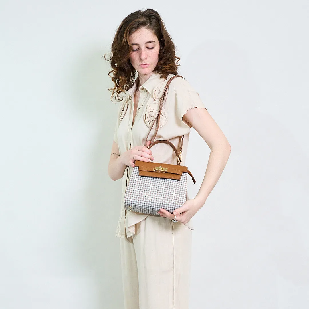 Gingham structured box handbag with top handle wholesale
