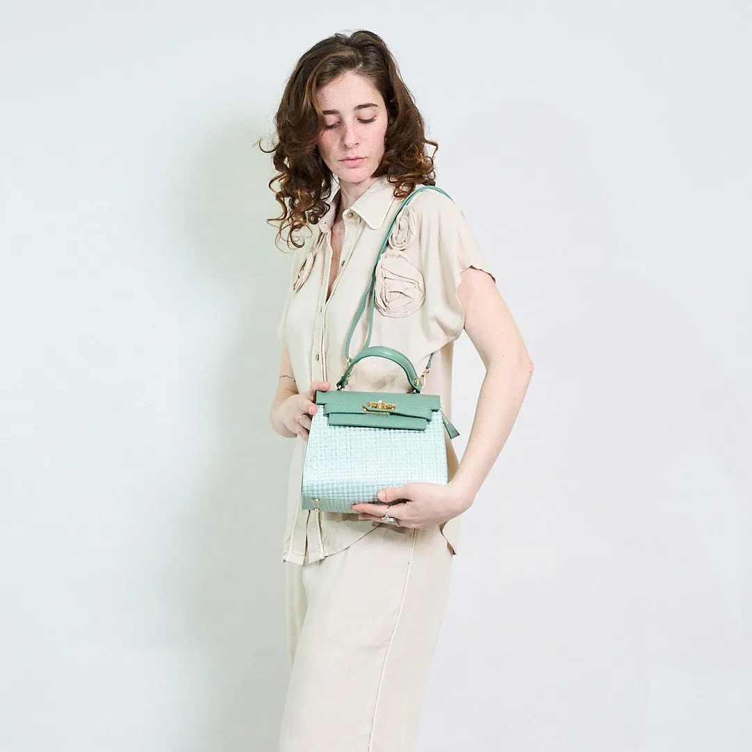 Gingham structured box handbag with top handle wholesale