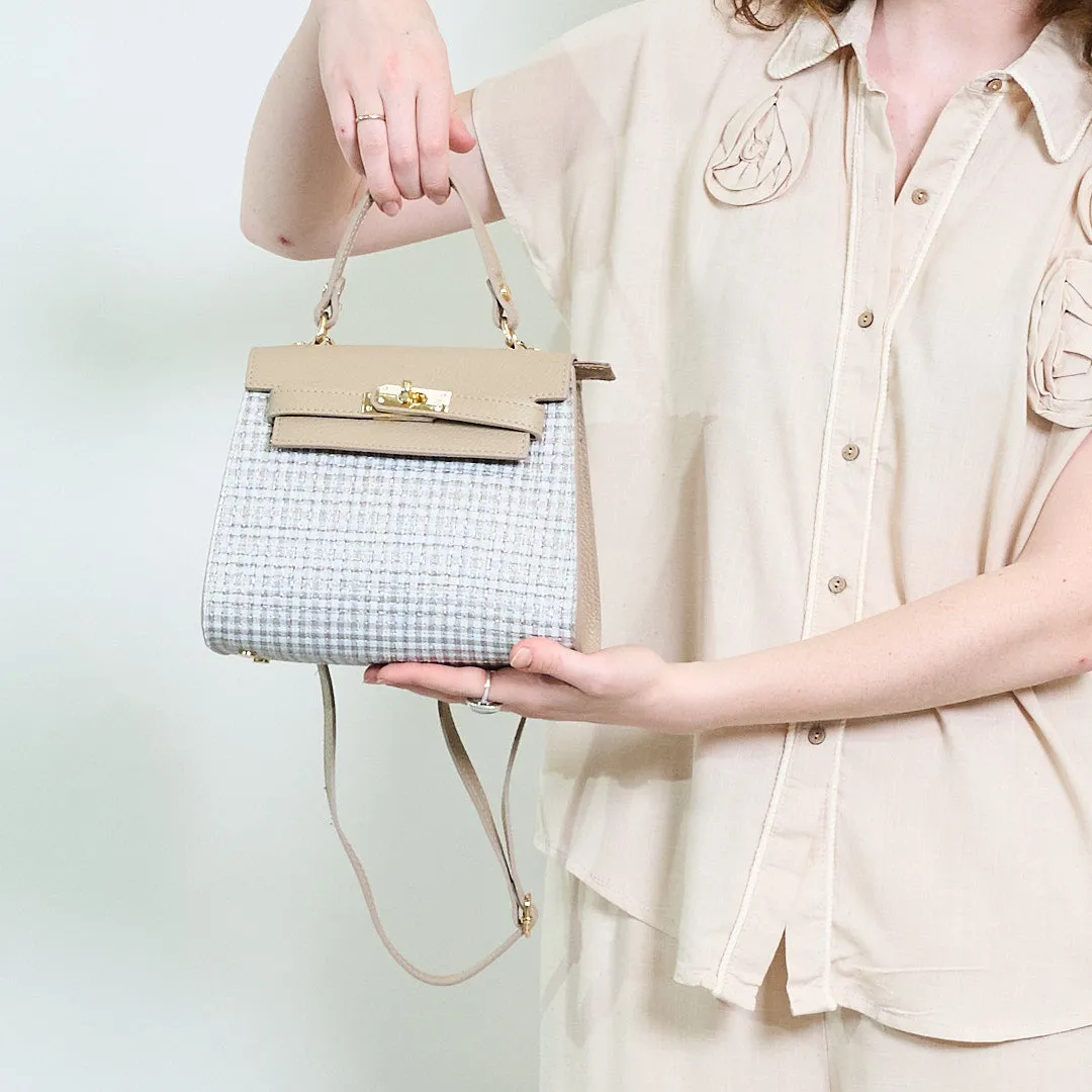 Gingham structured box handbag with top handle wholesale