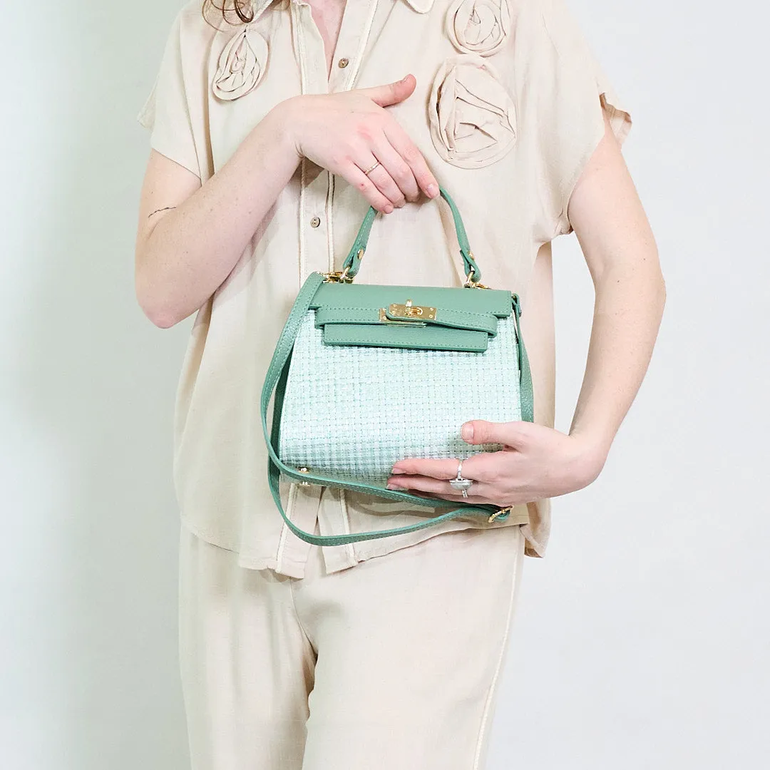 Gingham structured box handbag with top handle wholesale