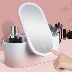 GlamBox™ - Portable LED Cosmetic Mirror with Storage