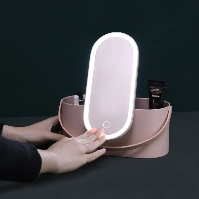 GlamBox™ - Portable LED Cosmetic Mirror with Storage