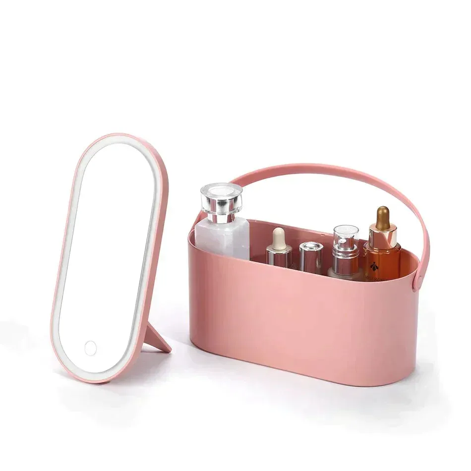 GlamBox™ - Portable LED Cosmetic Mirror with Storage