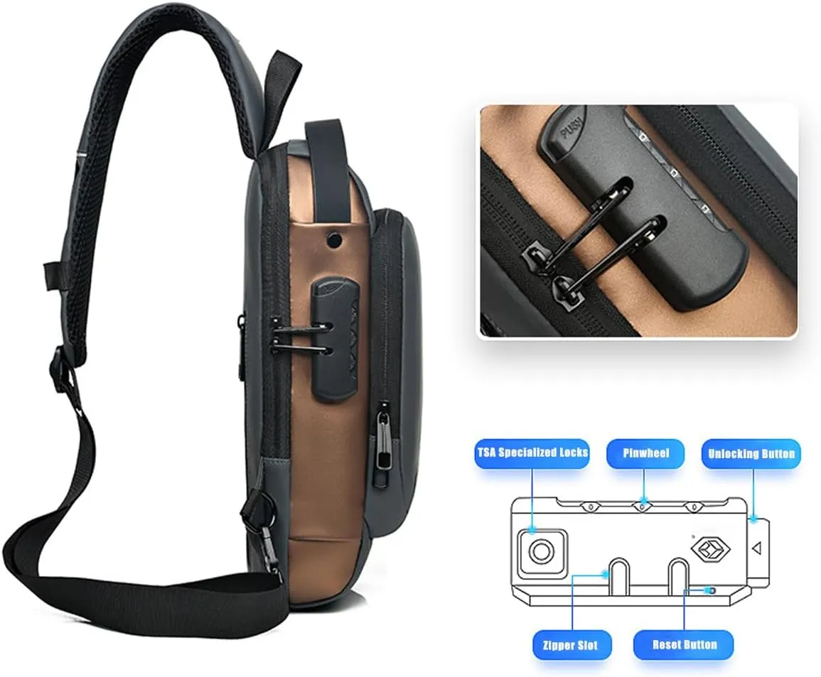 GLOOMALL Men's Crossbody Bag Chest Bags Anti Theft Sling Bag PU Leather Shoulder Bag with USB Charging Port