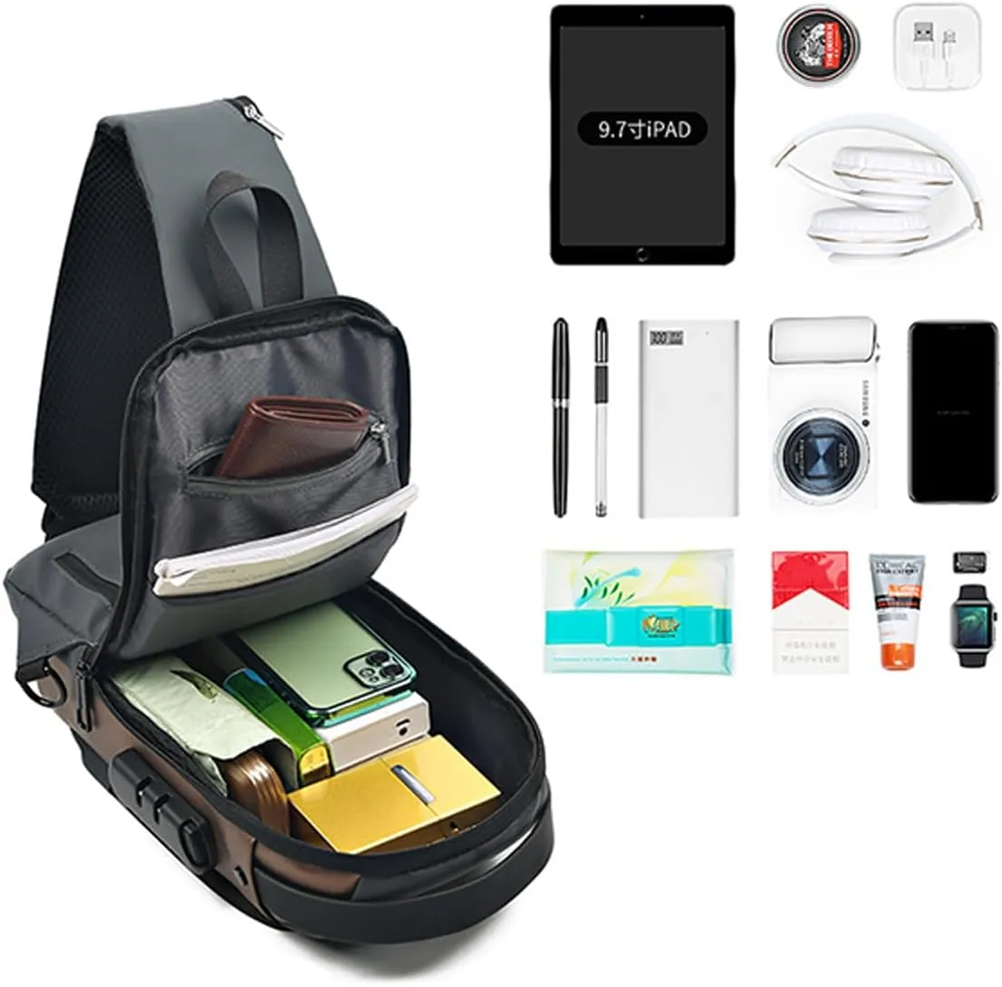 GLOOMALL Men's Crossbody Bag Chest Bags Anti Theft Sling Bag PU Leather Shoulder Bag with USB Charging Port