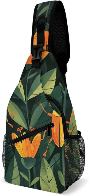 Gold Beetle Pattern Crossbody Sling Bag for Men Hiking Backpack Travel Chest Bag Man Purse Shoulder Bags Daypack