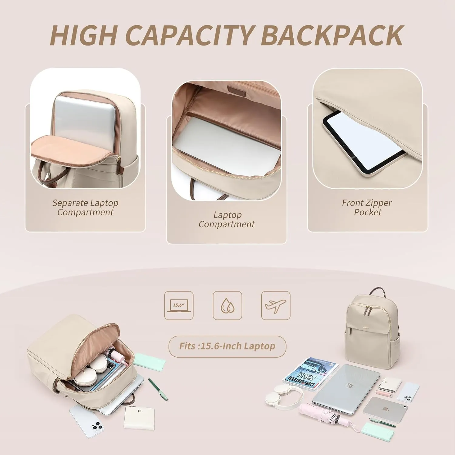 GOLF SUPAGS Women Laptop Backpack with Separate Laptop Compartment Fits 15.6 Inch Notebook Casual Daypack for Work Travel College Backpack Book Bags