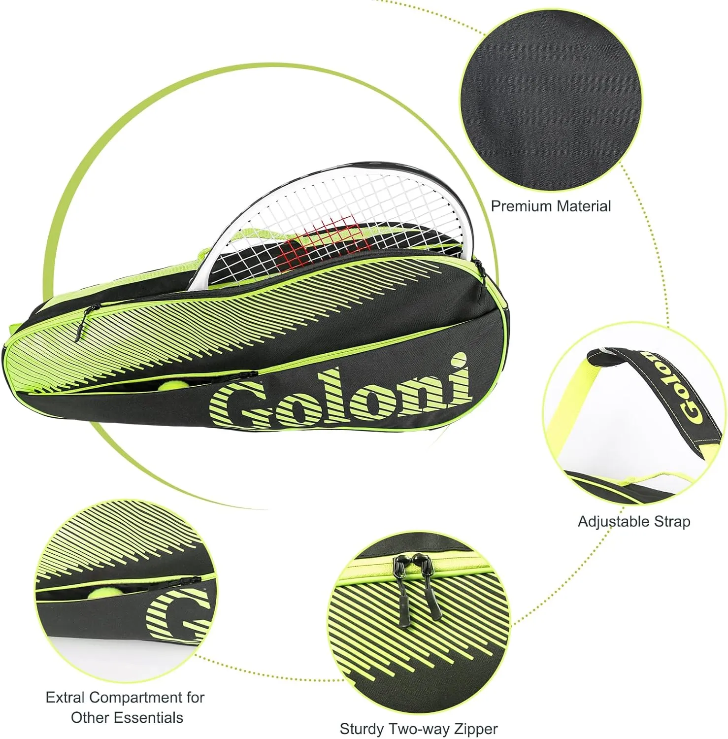 Goloni | 3 Racquet Tennis Bag, for Professional or Beginner Tennis Players, Rackets Cover Bag with Protective Pad & Lightweight | Unisex Design for Men, Women, Youth and Adults