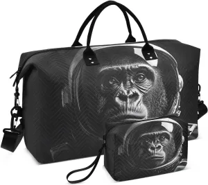 Gorilla Astronaut Black White Duffel Bag for Traveling, Gym Bags with Multiple Interior Pockets for Women Men Toiletry Purse Included 20.5”x 1.9” x 13.8”