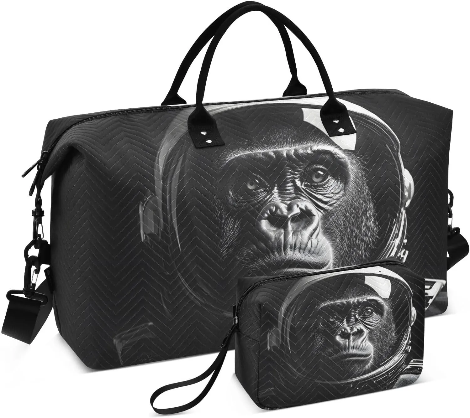 Gorilla Astronaut Black White Duffel Bag for Traveling, Gym Bags with Multiple Interior Pockets for Women Men Toiletry Purse Included 20.5”x 1.9” x 13.8”