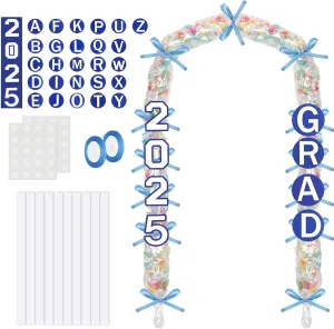 Graduation Candy Lei Making Kit Class of 2025 Includes 24 Pcs Candy Lei Bags, 720 Pcs 2025, A-Z Name Card DIY, 2 Pcs Blue Black Ribbon Necklace Gift for High School College(Blue)