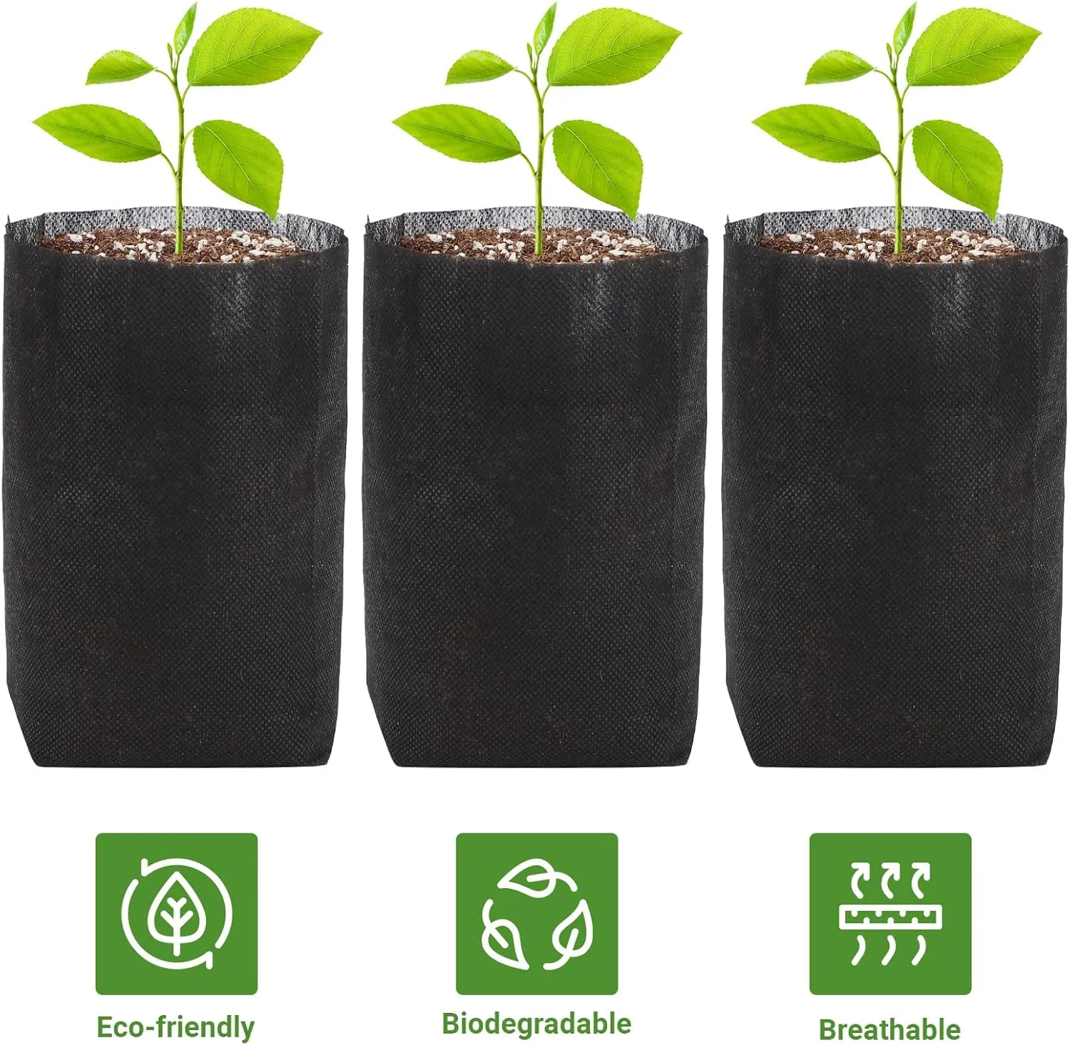 GREANER Nursery Bags for Plants, 100 PCS 6.7x7.8 Inch Seedling Bags, Non-Woven Fabric Seedlings Grow Bag, Deep Nursery Grow Bags for Indoor Outdoor Home Garden Greenhouse Supplies