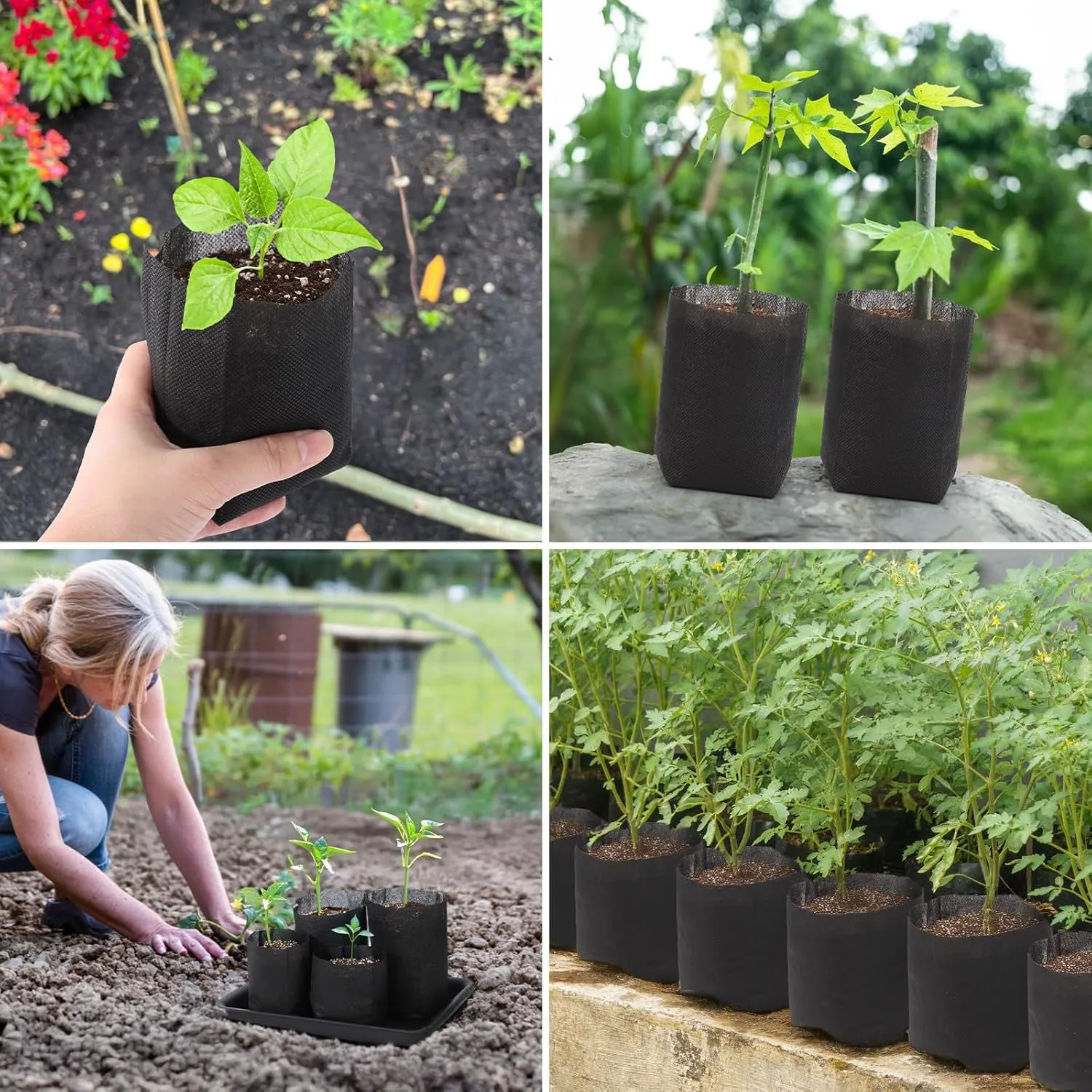 GREANER Nursery Bags for Plants, 100 PCS 6.7x7.8 Inch Seedling Bags, Non-Woven Fabric Seedlings Grow Bag, Deep Nursery Grow Bags for Indoor Outdoor Home Garden Greenhouse Supplies