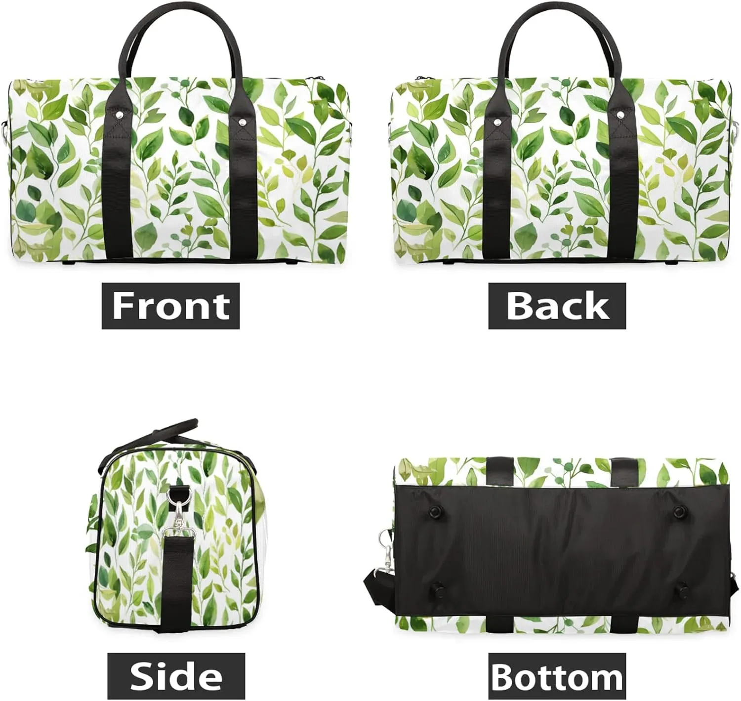 Green Cute Floral Travel Bag for Men Women, Gym Duffle Bags for Travel, Carry On Luggage Bag, Weekender Overnight Workout Bags