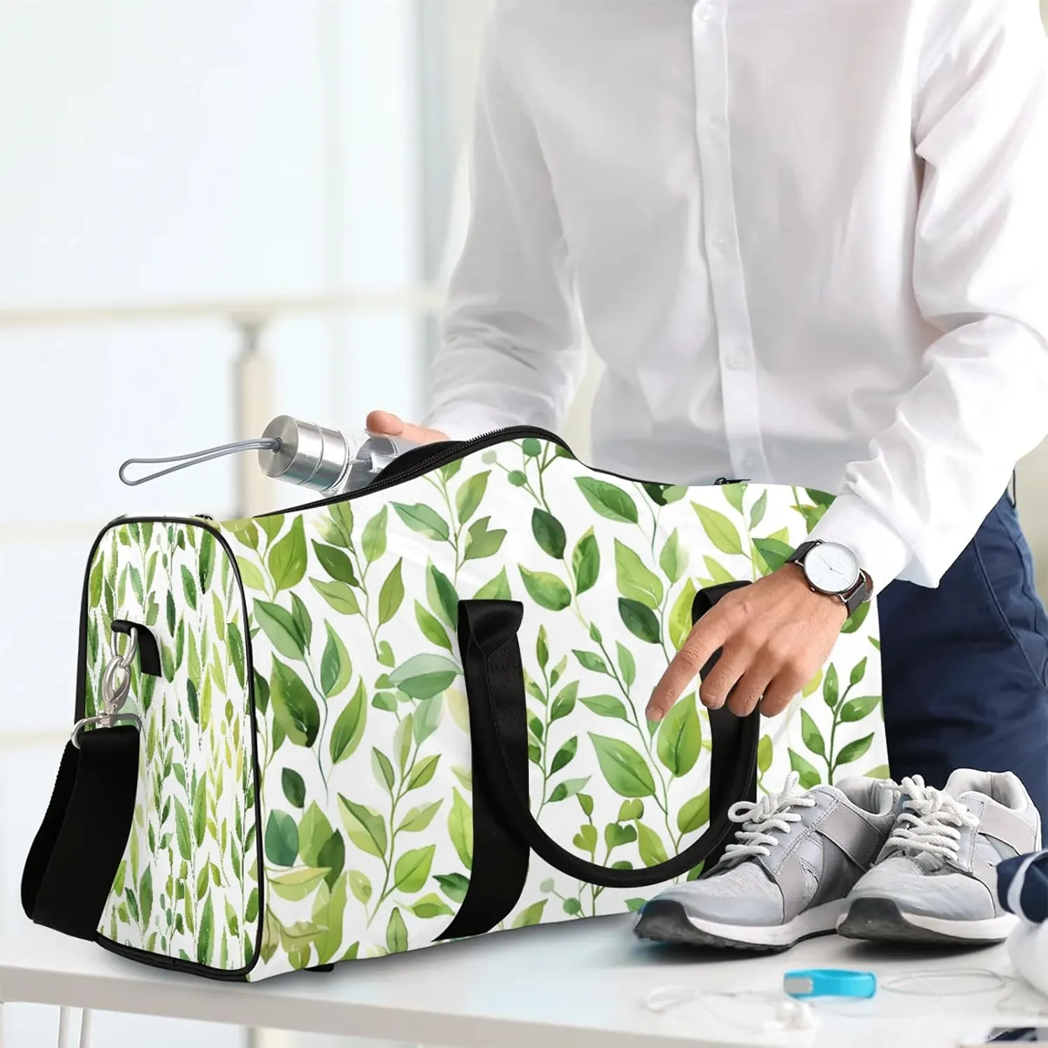 Green Cute Floral Travel Bag for Men Women, Gym Duffle Bags for Travel, Carry On Luggage Bag, Weekender Overnight Workout Bags