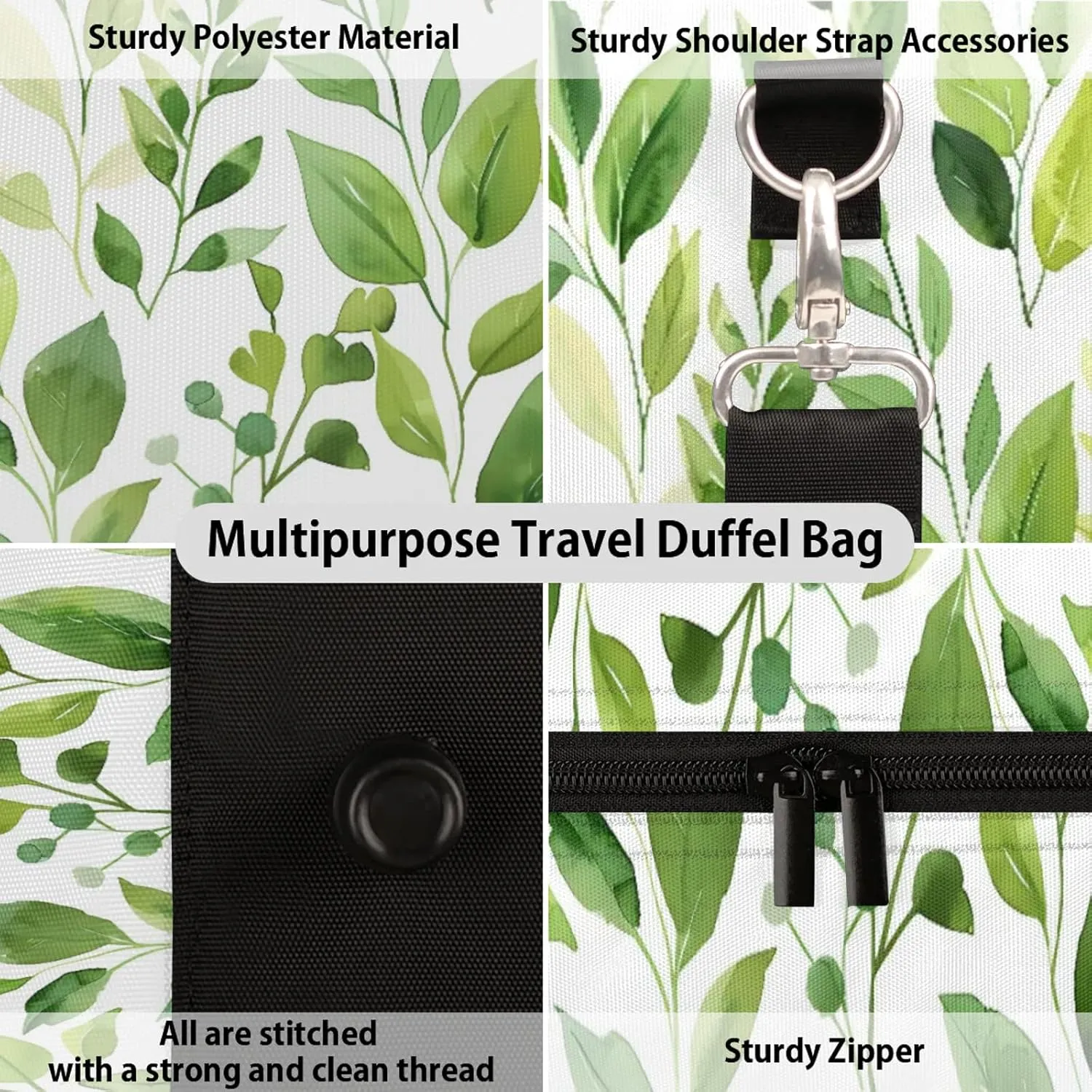 Green Cute Floral Travel Bag for Men Women, Gym Duffle Bags for Travel, Carry On Luggage Bag, Weekender Overnight Workout Bags
