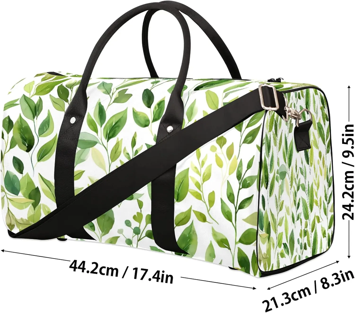 Green Cute Floral Travel Bag for Men Women, Gym Duffle Bags for Travel, Carry On Luggage Bag, Weekender Overnight Workout Bags