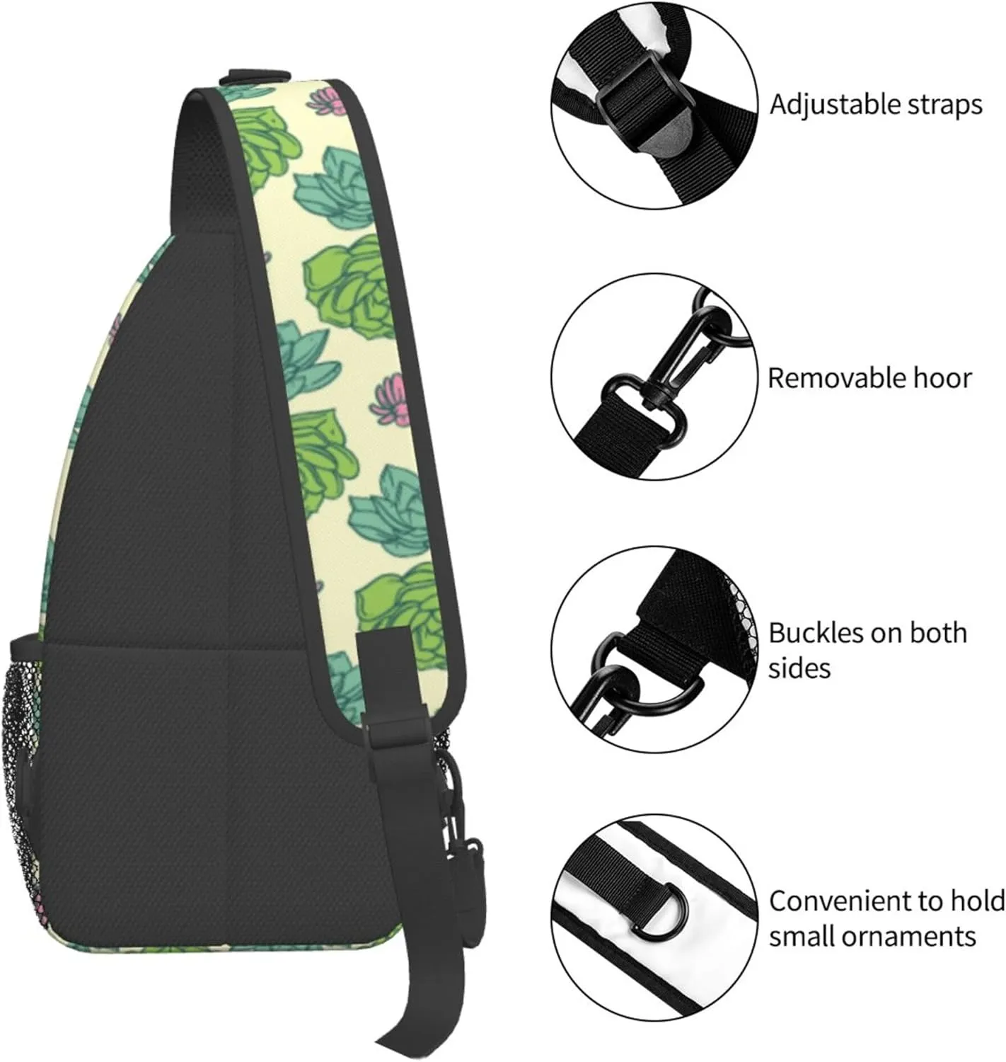 Green Succulent Cactus Sling Backpack Crossbody Bag, Chest Bag Daypack for Outdoors Hiking Traveling