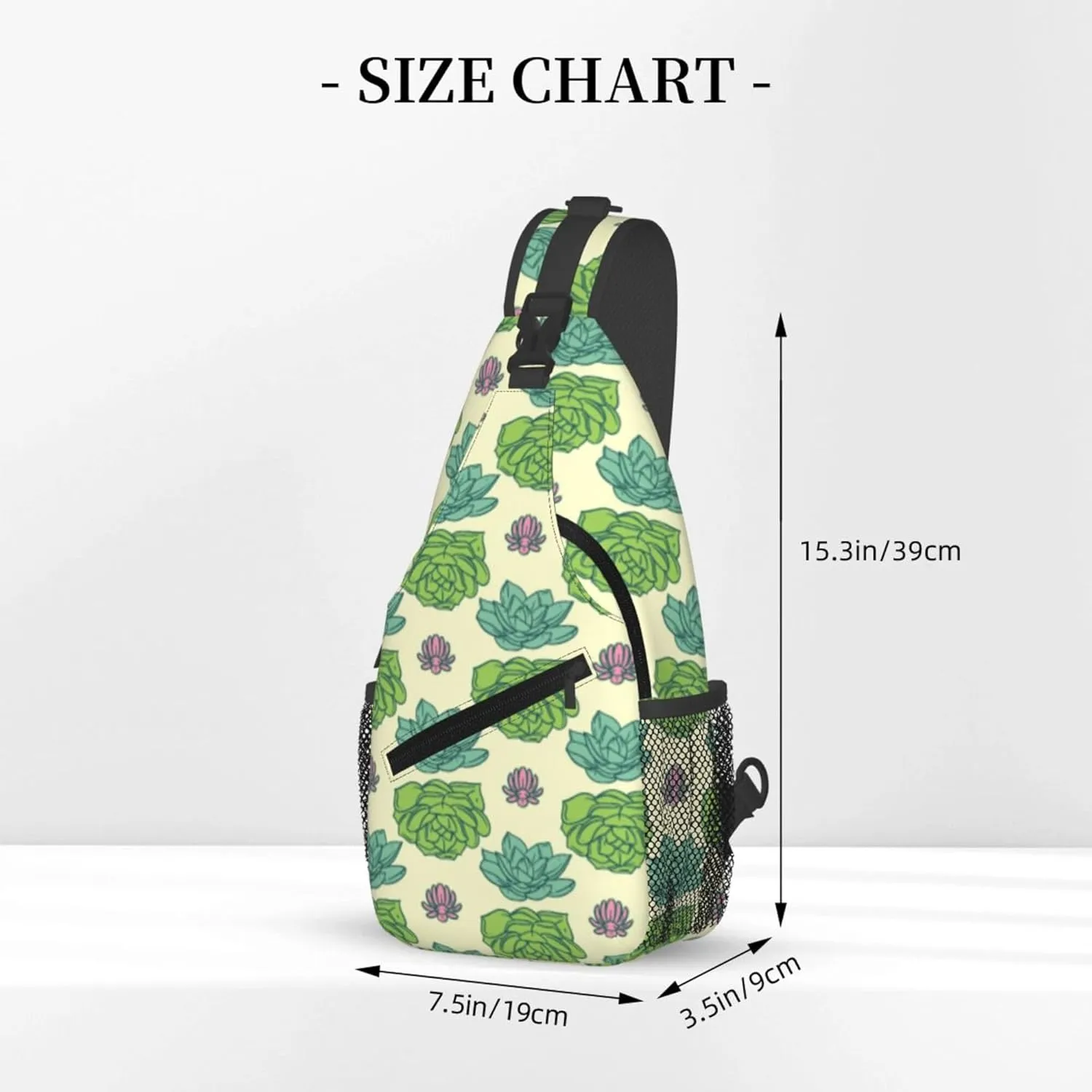 Green Succulent Cactus Sling Backpack Crossbody Bag, Chest Bag Daypack for Outdoors Hiking Traveling