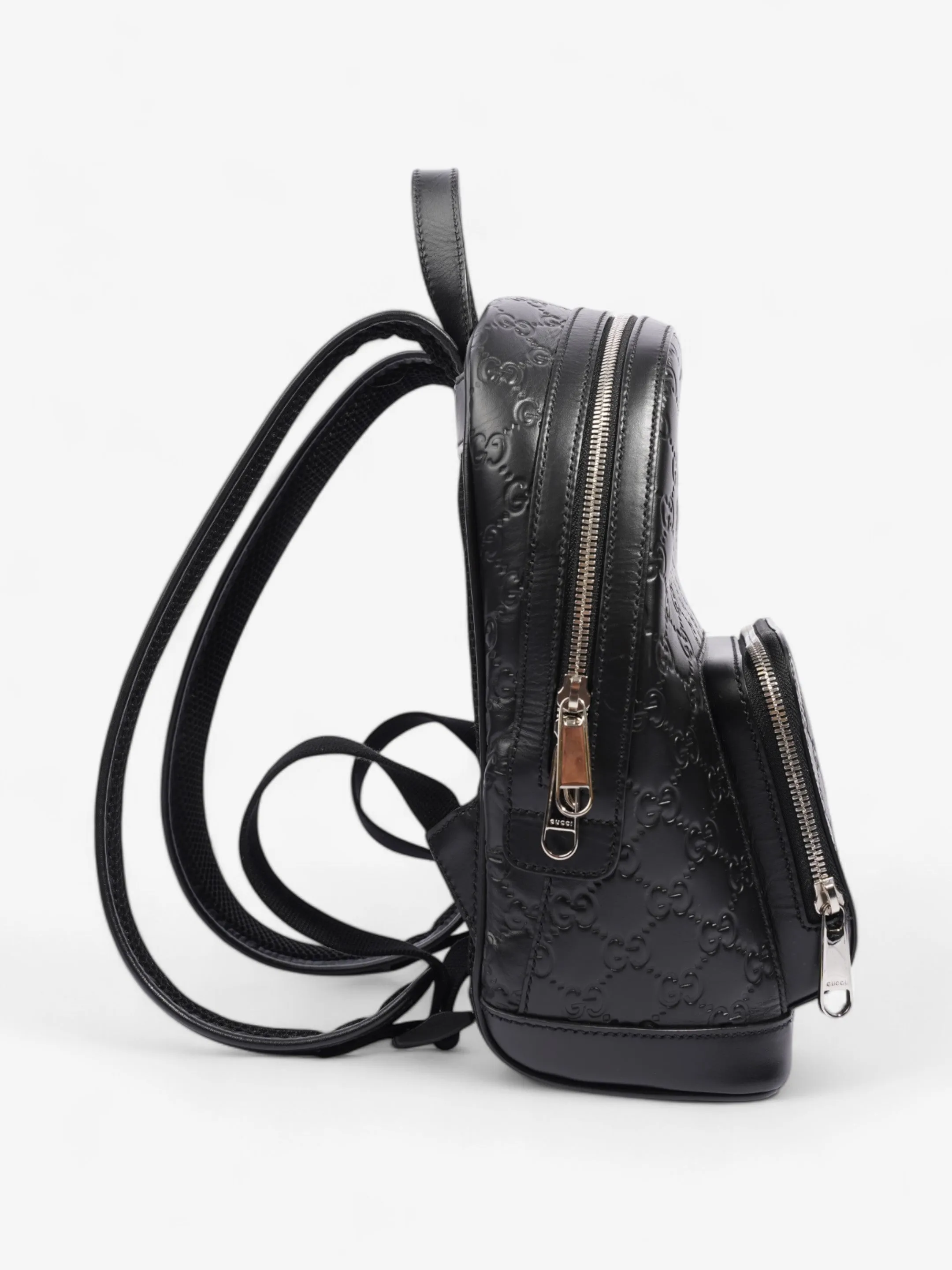 Gucci Signature Backpack Black Embossed Leather Small