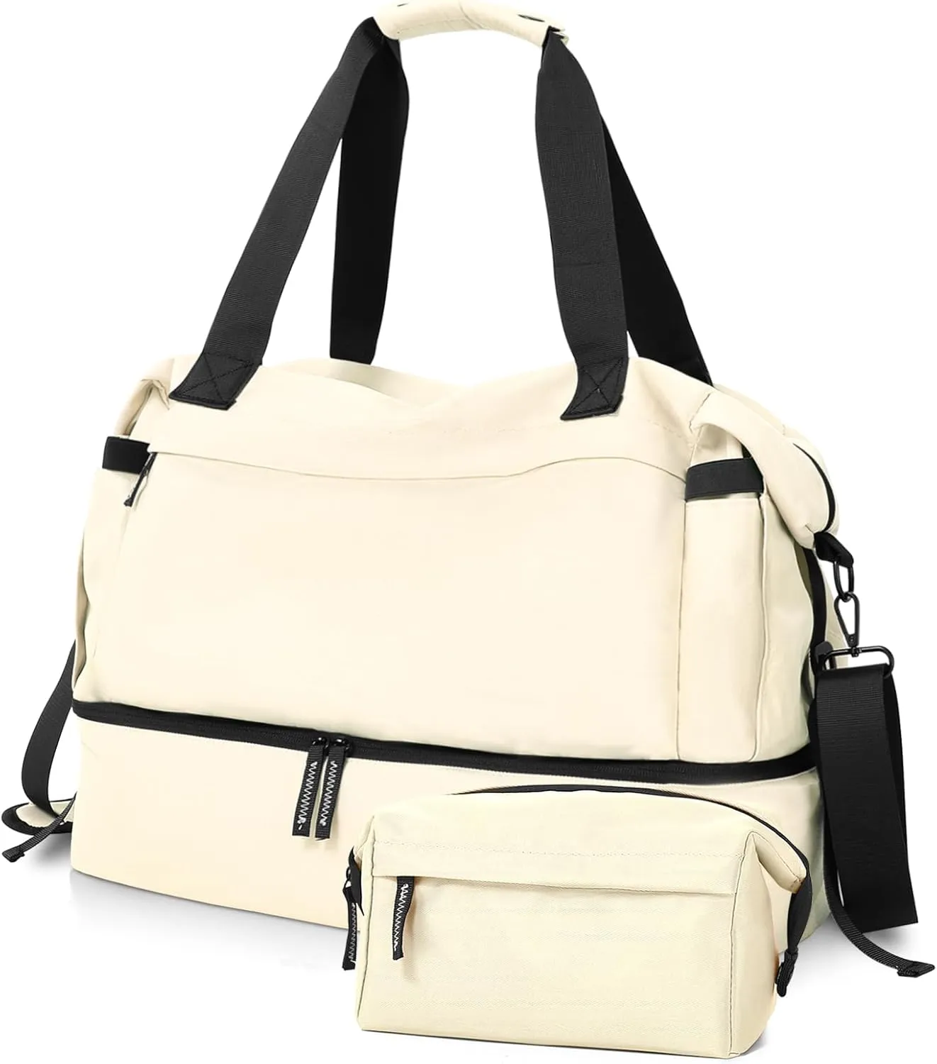 Gym Bag for Women, Weekender Bags for Women with Shoes Compartment, Personal Item Travel Duffel Bag with Wet Pocket & USB Charging Port, Carry On Bag for Women, Travel, Gym, Weekend(Off white)