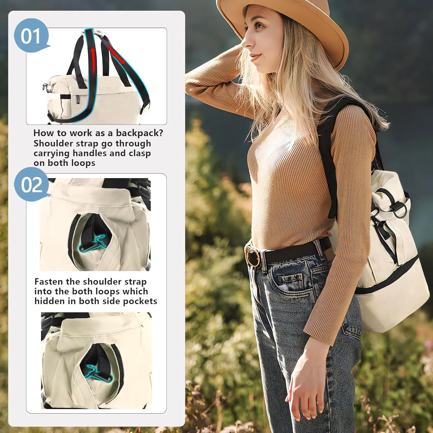 Gym Bag for Women, Weekender Bags for Women with Shoes Compartment, Personal Item Travel Duffel Bag with Wet Pocket & USB Charging Port, Carry On Bag for Women, Travel, Gym, Weekend(Off white)