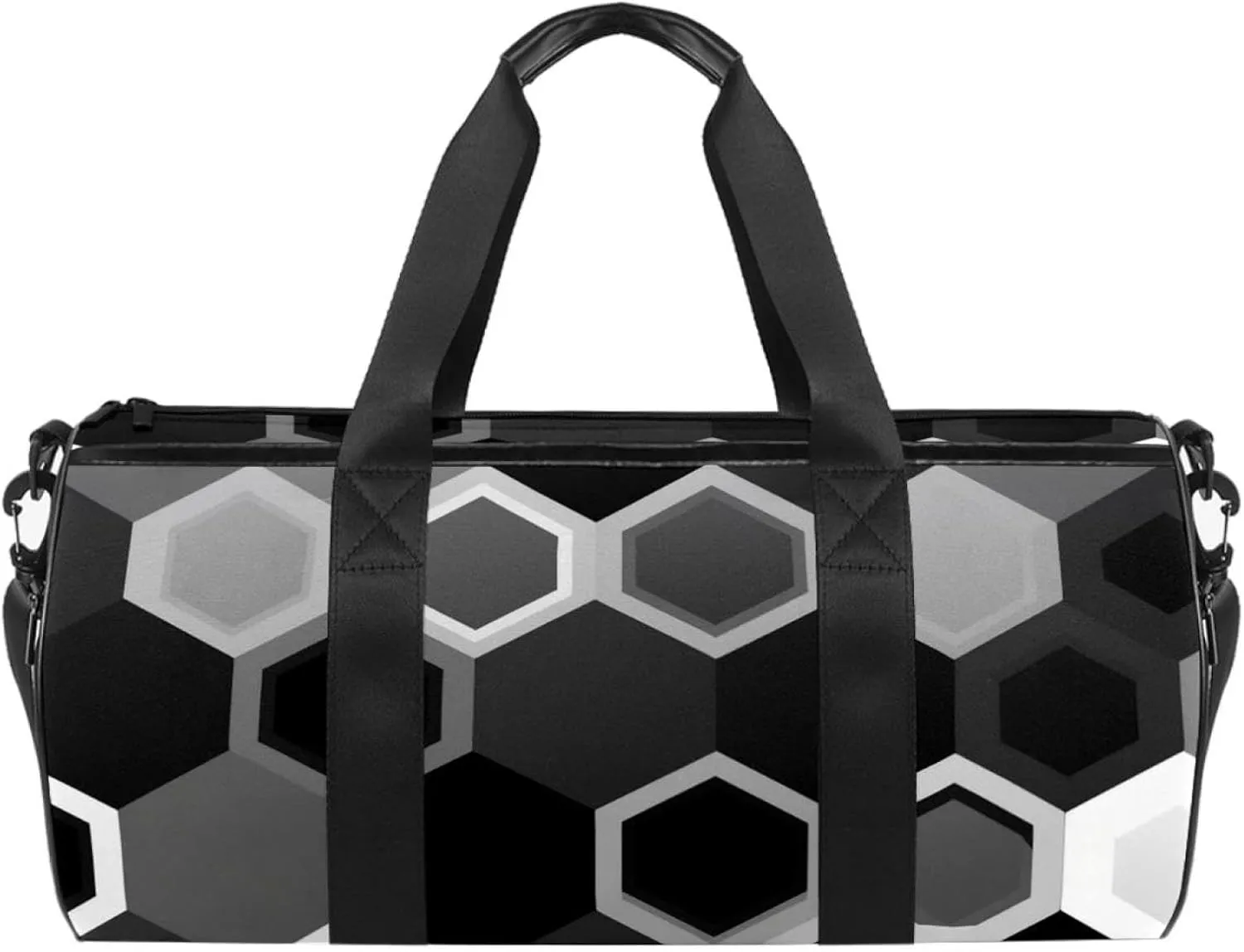 Gym Bags for Women,Duffle Bag for Travel,Black and White Hexagon,Gym Bag for Men