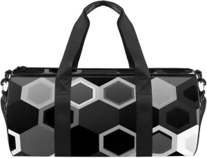 Gym Bags for Women,Duffle Bag for Travel,Black and White Hexagon,Gym Bag for Men