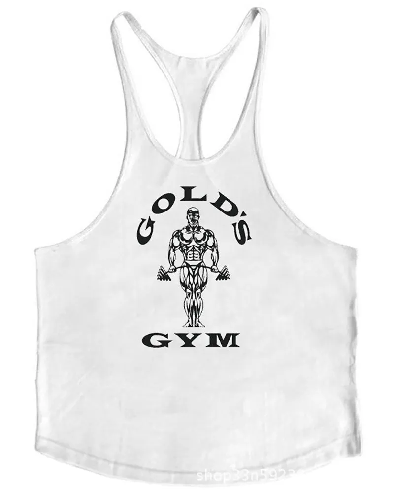 Gym Printed Vest Fitness Circular Hem Training Men's Sling Vest White Yellow Red Gray Blue M-2XL