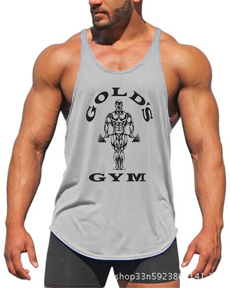 Gym Printed Vest Fitness Circular Hem Training Men's Sling Vest White Yellow Red Gray Blue M-2XL