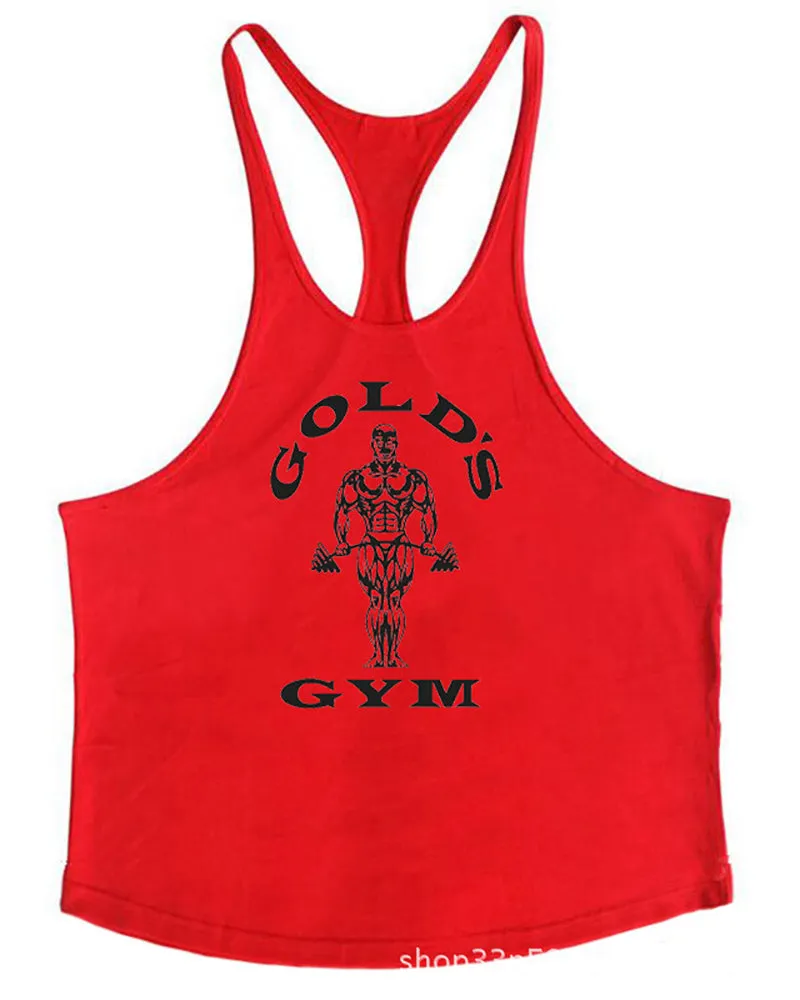 Gym Printed Vest Fitness Circular Hem Training Men's Sling Vest White Yellow Red Gray Blue M-2XL