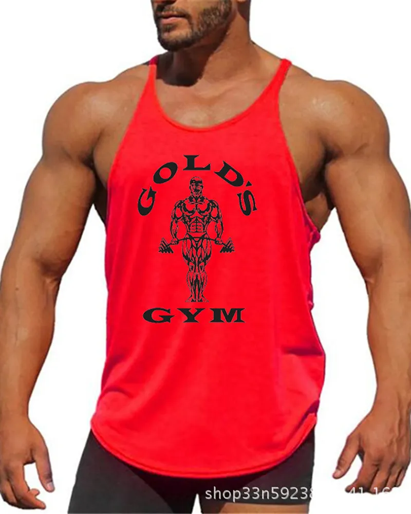 Gym Printed Vest Fitness Circular Hem Training Men's Sling Vest White Yellow Red Gray Blue M-2XL