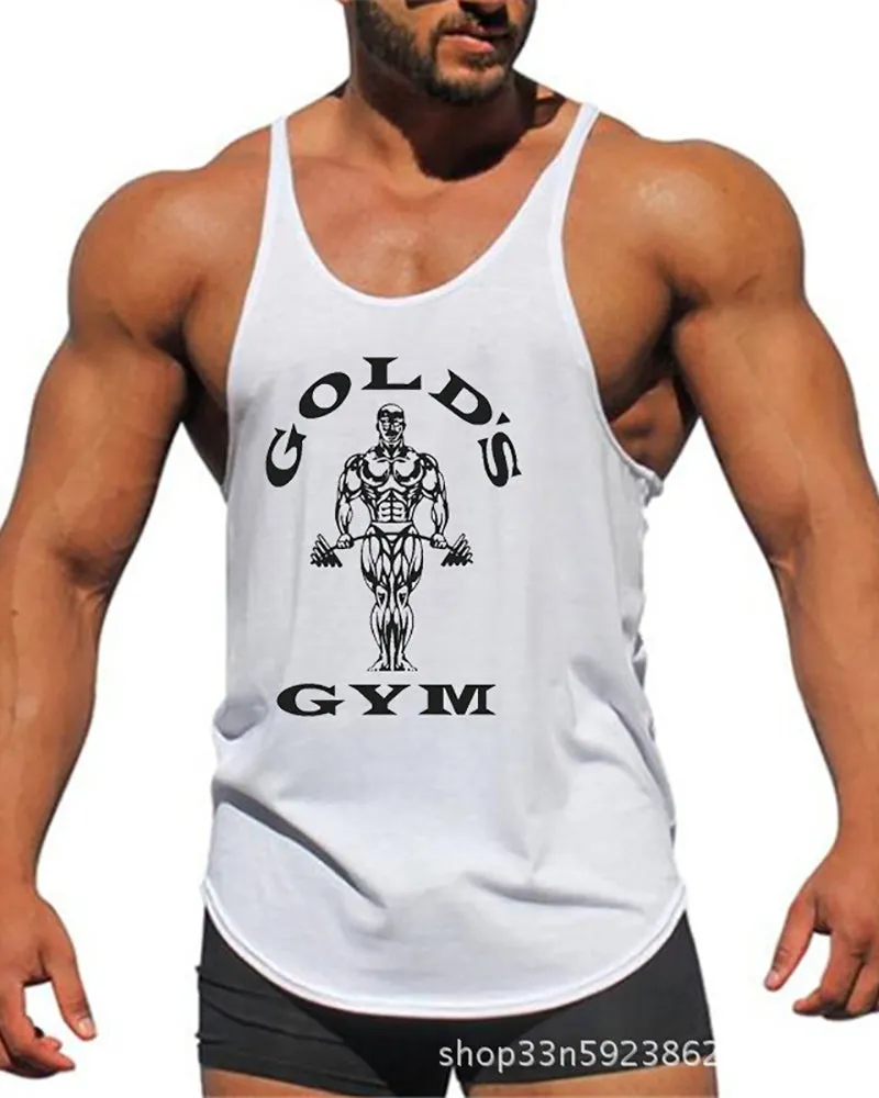 Gym Printed Vest Fitness Circular Hem Training Men's Sling Vest White Yellow Red Gray Blue M-2XL